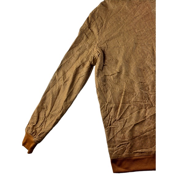 Tamar Women's Camel Brown Tan Faux Leather Mesh Full Zip Hooded Jacket L - Picture 5 of 8